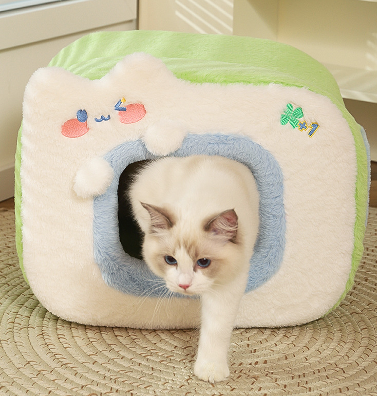 PawsCube Collapse-Proof Cat Bed – Reinforced Steel Frame & High-Density Foam, Insulated Side Window, Windproof Design